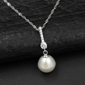 Women Sterling Silver Freshwater Pearl Pendant Chain Necklace Wedding bridesmaid - Picture 1 of 4