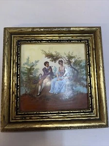 Victorian Couple Ceramic Tile Man Woman Ornate Gold Framed Vintage 6” Square - Picture 1 of 9