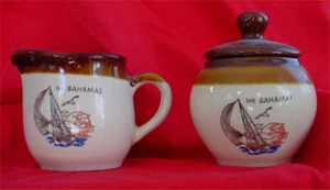 Bahamas Brown and Tan Glazed Sugar Bowl with Lid and Creamer - Picture 1 of 2