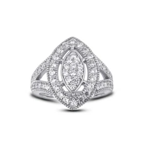1.09ct E VS2 Round Natural Certified Diamonds 14k White Gold Halo Cocktail Ring - Picture 1 of 6