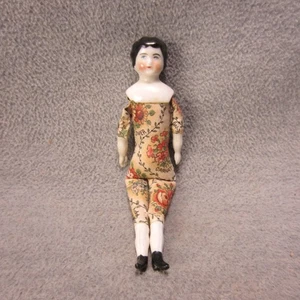 Antique Germany Print Body China Head Doll 5.5" Cabinet Doll House Sz - Picture 1 of 8
