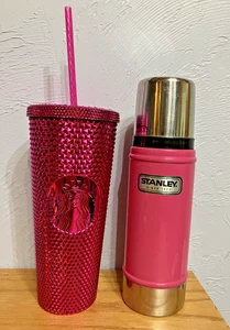 Stanley - Starbucks Pink Set 16 Unzen Vakuumflasche & glänzender Nietenbecher 24 Unzen - Bild 1 von 15