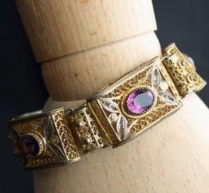 800 SILBER Vermeil Flieder Strass Filigran Armband Italien - Bild 1 von 7
