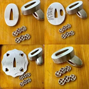 Espada samurai japonesa Wakizashi Tanto Tsuba Fuchi kashira Menuki de latón macizo - Imagen 1 de 11