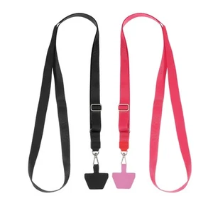 2Pcs Smart Phone Lanyard with 2 Patches, Black/Light Red (73-50cm) - Zdjęcie 1 z 6