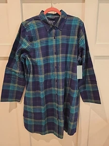 Coldwater Creek Ropa de Dormir Talla XL Franela Camisa Vestido Botón Manga Larga Cuadros  - Imagen 1 de 11