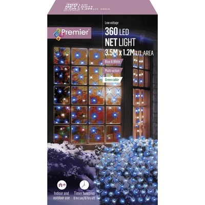 Premier Decorations - Lampu Jaring Krismas LED 360 Multi Action Biru & Putih 3. - Image 1 of 3