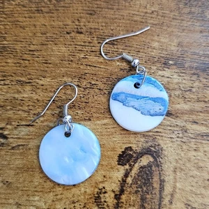 Vintage Y2K Französische Haken Ohrhänger Hellblau Scheibe Maritim - Bild 1 von 3