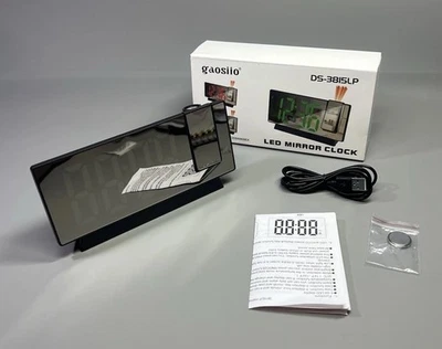 Digital Alarm Clock 7.8" Mirror Screen With LED Projection Temperature And Date - Image 1 of 4