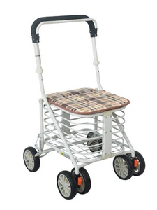6 Wheel Shopping Trolley Walk Rest Sit & Go Walking Aid Mobility Seated Rollator - Picture 1 of 10