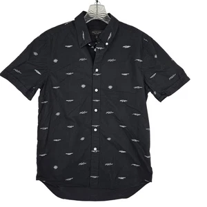 Rag & Bone Shirt Mens Small Black Button Up Short Sleeve Embroidered Patterned - Picture 1 of 9