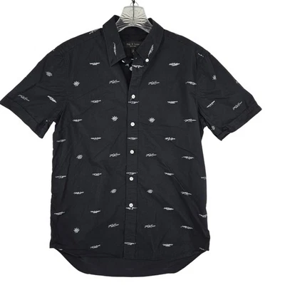 Rag & Bone Shirt Mens Small Black Button Up Short Sleeve Embroidered Patterned - Image 1 of 4
