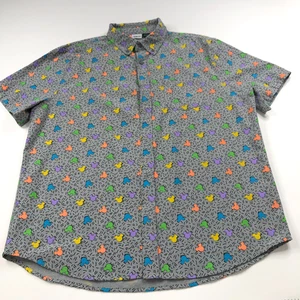 Disney Mickey Mouse XL Short Sleeve Collared Shirt All Over Print Gray MINT - Picture 1 of 7