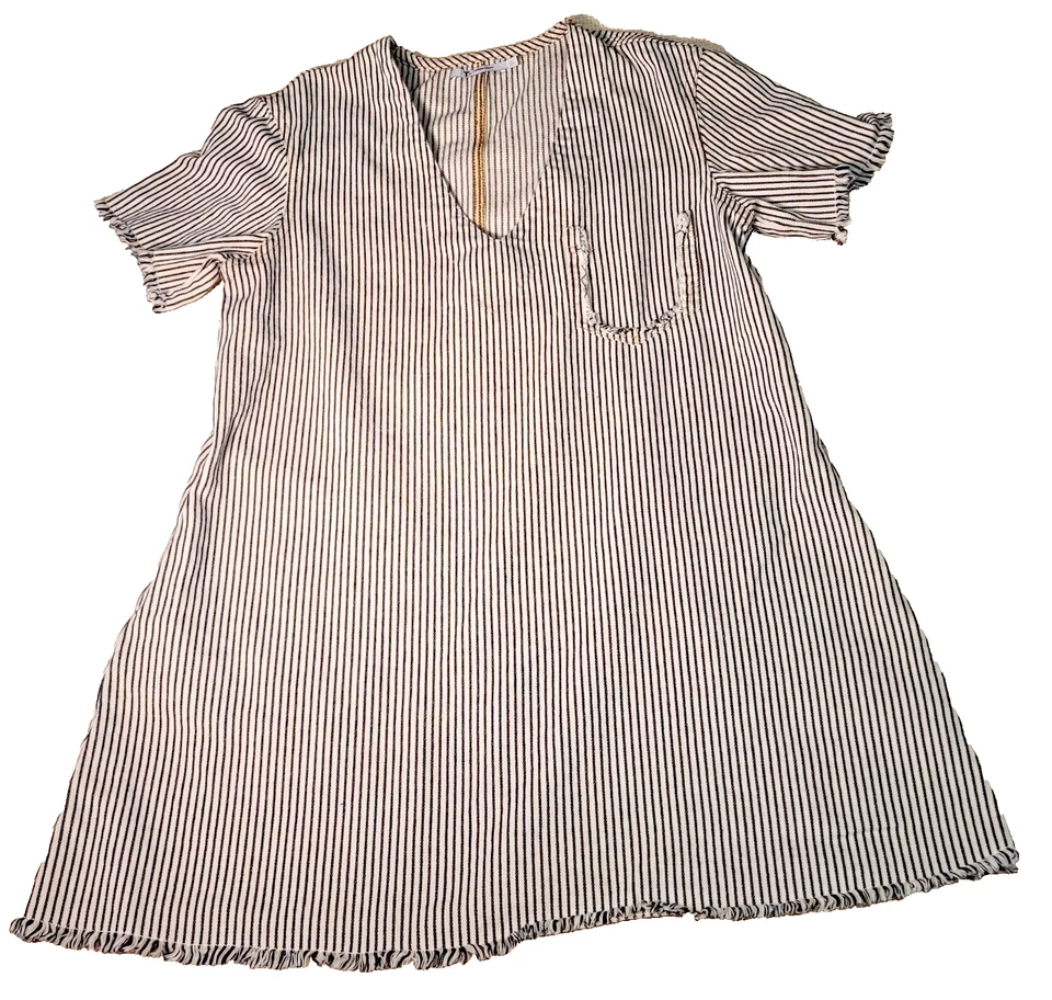 Camisa Alexander Wang Mujer 4 Rayas Manga Corta Bolsillo Flecos Vestido Camiseta Túnica Foto 1 de 4