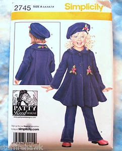Simplicity 2745 Girl's Classic Coat Hat & Pants Pattern 3-8 NEW Vintage Uncut - Foto 1 di 1