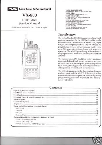 NEW Yaesu Standard VX-800 UHF Handheld Radio Service Manual book in English - Image 1 of 1