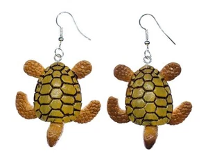 Schildkröte Ohrringe Miniblings Hänger Schildkröten Meeresschildkröte 40mm Oliv - Bild 1 von 3