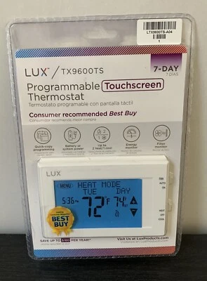 Lux TX9600TS Touchscreen Programmable Thermostat - White - SEALED - Image 1 of 4