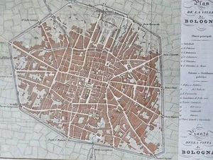 Bologna Italien Italien detaillierter Stadtplan 1842 Artaria & Allodi seltene Farbkarte - Bild 1 von 4