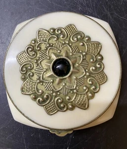 Vintage Powder box With Stone Mirror Puff box Powder Compact Sifter USSR Riga - Picture 1 of 10