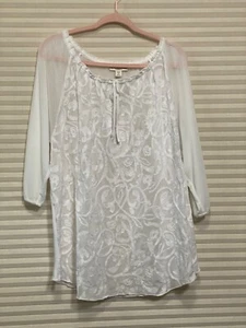 NWT Coldwater Creek 2X White Embroidered Mist Tunic Mesh Pullover Blouse NWT - Picture 1 of 4