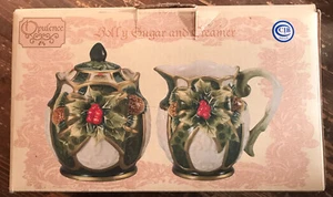 Vintage CIB Ceramic Opulence Holly Sugar And Creamer - Picture 1 of 4