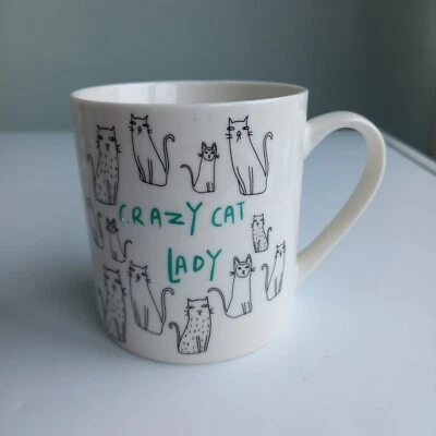 Taza "Crazy Cat Lady" KitchenCraft Gatos Blanco China Café Té Taza  Foto 1 de 4