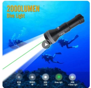 Professional Scuba Diving Light Flashlight White + Green Laser 2in1 Torch - Picture 1 of 16