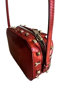 Patrizia Pepe Red Bag Metallic Gold Studded Crossbody Camera Mini 6x4”  Italy - Picture 1 of 23
