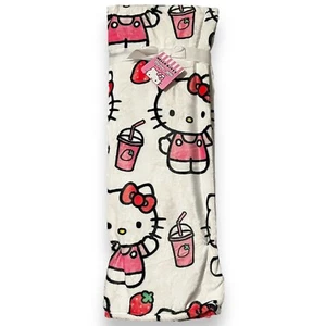 HELLO KITTY White & Pink Strawberry & Milk Drink Plush Throw Blanket 50 x 70 NWT - Picture 1 of 2