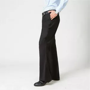Pantalone uomo fondo a campana retrò anni 60/70 svasato business gamba larga casual - Foto 1 di 18