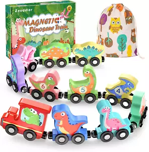 Magnetic Wooden Dinosaur Train Set for Toddlers – Montessori Educational Toy - Picture 1 of 7