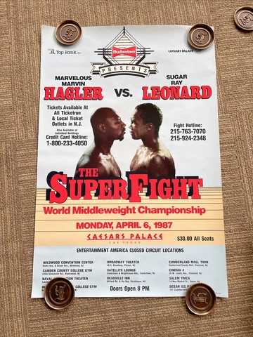 Original Hagler v Sugar Ray Leonard Budweiser The Superfight Poster 1987 Ceasars Cover