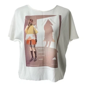 Womens Large Shirt Zara WB Collection White Graphic Print Short Sleeve - Picture 1 of 13