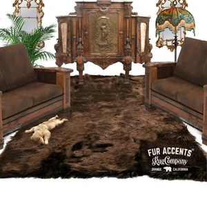 Brown Shag Faux Fur Area Rug, Rectangle, Faux Sheepskin Carpet, Bonded Suede - Picture 1 of 4