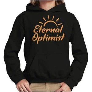 Motivational Saying Eternal Optimist Sunrise Youth Hooded Sweatshirt Boy or Girl - Picture 1 of 7