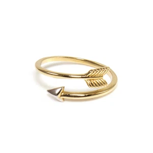 14K Solid Yellow Gold Arrow Ring Adjustable - Archery Finger Knuckle Thumb Women - Picture 1 of 2