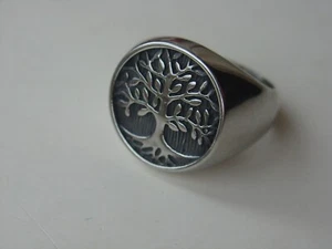 Men's Stainless Steel Irish Celtic Tree of Life Signet Ring Band Size 10 3/4 - Picture 1 of 3