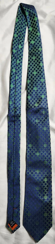 Corbata para hombre Ben Sherman azul vivo y verde geométrica hecha en China 100 % seda Foto 1 de 4