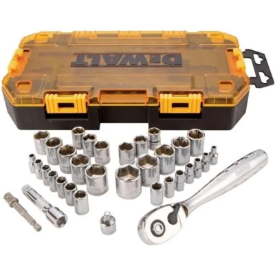 DEWALT 34-Piece Socket Set – 1/4” & 3/8” Drive | SAE & Metric | DWMT73804 - Image 1 of 4