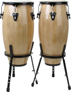 B-WARE XDRUM 10" 11" CONGA SET LATIN HOLZ TROMMELN PERCUSSION STATIV SET NATUR - Bild 1 von 3