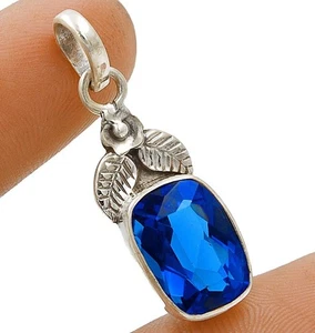 Blatt 3 kt behandelter blauer Saphir 925 Sterlingsilber Anhänger Schmuck @12-9 - Bild 1 von 1