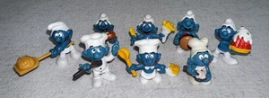 Lotto 8 Puffi Vintage Anni 80 PVC Chef Cibo Mangiare Cucina Peyo Schleich - Foto 1 di 11