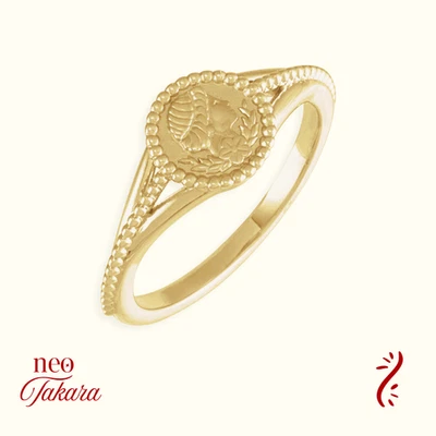 14ct Solid Yellow Gold Beaded Cameo Medallion Coin Style Ring Unique- Gift Her - Image 1 of 3