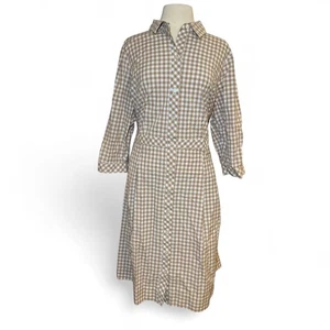 Vestido Camisa Talbots Plus 20W Tostado Guinga 100% Algodón Botón Delantero Informal - Imagen 1 de 7