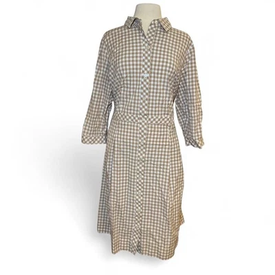 Vestido Camisa Talbots Plus 20W Tostado Guinga 100% Algodón Botón Delantero Informal Foto 1 de 4