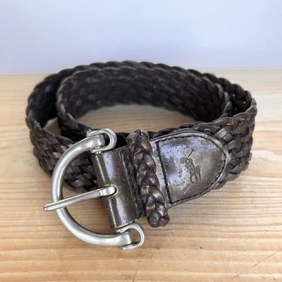 Cinturón de cuero tejido Ralph Lauren vintage talla pequeña con hebilla plateada Foto 1 de 4