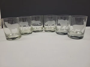 6 Georg Jensen Etched Frosted Rocks Glasses Lot (6) Tumblers Big Game - Picture 1 of 4