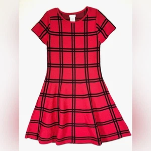 TAHARI Girl’s Red Plaid Fit & Flare Sweater Dress Glitter Sheen Holiday Size L - Picture 1 of 8
