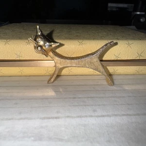 Vintage Accesscraft gold tone shiny satin style Cat W/crystal Eyes - Picture 1 of 4